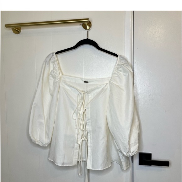 Cult Gaia Aurel white cotton linen tie front top size XS - Picture 7 of 9